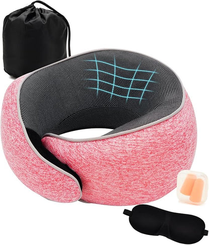 Travel Neck Pillow, Memory Foam Airplane Neck Pillow with 360 Degree Comfort and Breathability, Travel Essentials for Airplanes, Home and Car (Pink)