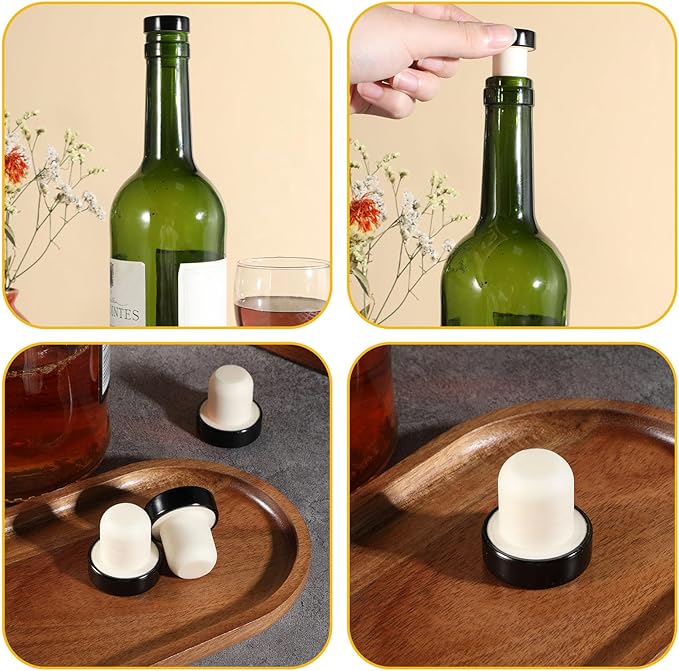 12 Pack Wine Corks Silicone T-Shaped Wine Bottle Stopper, Reusable Sealing Plug Wine Toppers for Wine Bottles Beer Craft Homemade Wine(Black, 12 Pieces)