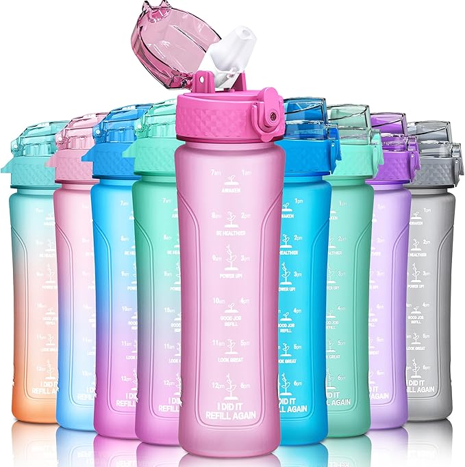 15oz Kids Sports Water Bottles for School with Straw Lid (Rose Red)