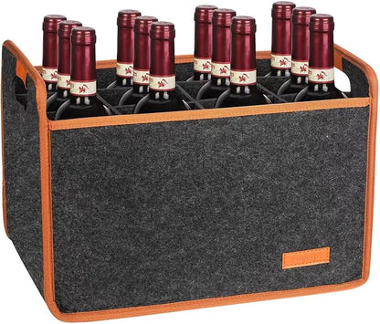 12 Bottle Wine Tote Bag, Insulated Thermal Padded Wine Carrier Tote, Reusable Wine Bags for Wine Bottles Travel, Camping and Picnic, Perfect Wine Lover Gift (Dark Gray)