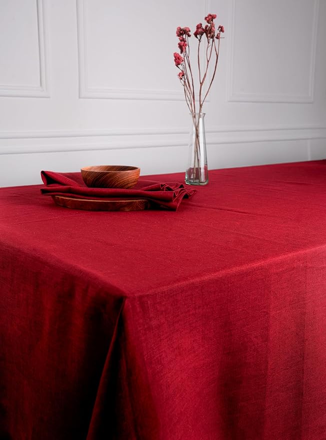 D'Moksha Homes Linen Tablecloth 54 x 72 Inch - 100% Pure Linen Bright Red Tablecloth - Machine Washable Dining Tablecloth for Rectangle Tables