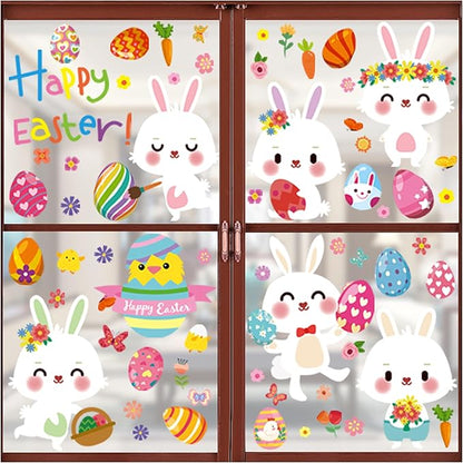 174 PCS Cute Easter Window Cling Stickers for Home Decoration,Easter Bunny Eggs Window Cling Stickers Decals for Kids, Egg Hunt Games Decals Home Party Supplies