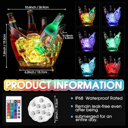 4L LED Ice Buckets with Waterproof Light and Remote Control Light up Plastic Ice Bucket Clear Large Capacity Beer Bucket for Champagne Wine Drinks Parties Home Bar KTV Club Summer, Colorful