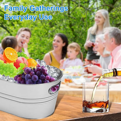 4PCS Drink Buckets for Parties, 4 Gallon Galvanized Ice Buckets, Large Ice Buckets for Parties, Equipped with Handles, a Spoon, and Ice Tongs for Home/Bar Beer, Champagne, Cocktails, and Wine Chiller