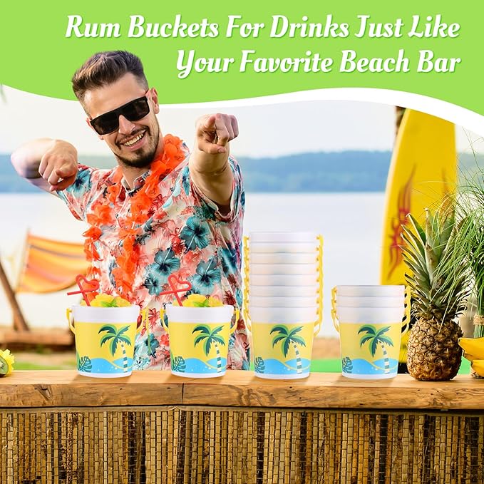 Yaomiao 32 oz Plastic Cocktail Rum Buckets for Drinks with 100 Colorful Straws Portable Drink Buckets for Parties Reusable Punch Bowls for Summer Beach Bar Kitchen (20)