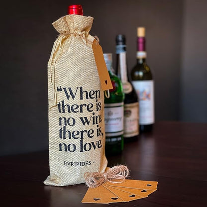 Siko 6Pcs Burlap Wine bags for Wine Bottles Gifts with Funny Quotes - Multicolor Reusable Bottle Bags with Drawstrings & Gift Tags for Wedding, Dinner Party, Housewarming & Home Storage