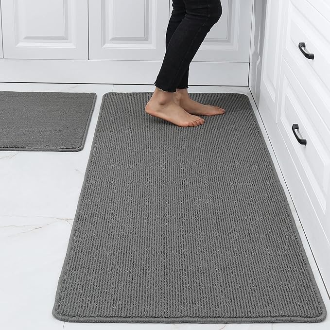 COSY HOMEER 24x35 Inch/24X60 Inch Kitchen Rug Mats Made of 100% Polypropylene Strip TPR Backing 2 Pieces Soft Kitchen Mat Specialized in Anti Slippery and Machine Washable,Grey