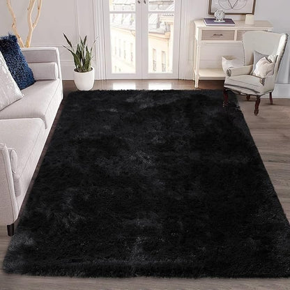 Ultra Soft Shaggy Area Rugs Indoor Modern Plush Fluffy Carpets Non-Slip Nursery Rugs Thick Faux Fur Accent Rug for Living Room Children Toddler Kids Boys Bedroom Home Decor, Black, 8x10 Ft