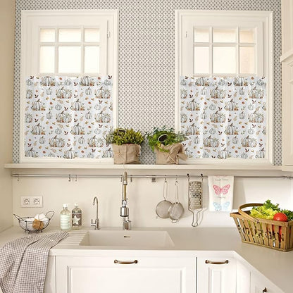 Vandarllin Fall Floral Leaves Kitchen Curtains and Valances Set, Thanksgiving Pumpkins Half/Short Curtains for Small Windows Cafe/Living Room/Bedroom 54x 36 in-, Boho Window Treatments Tiers