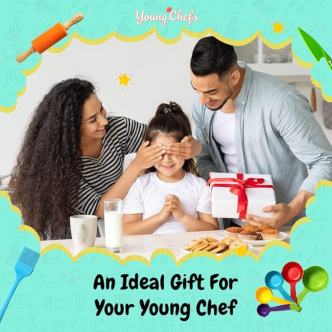 Young Chefs Cooking and Baking Set for Kids – 19 Pieces Real Kids Baking Set – Giftable Kids Baking Sets for Girls and Boys – Kids Cooking Set Real Tools