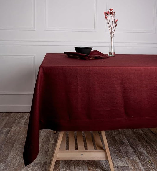 D'Moksha Homes Linen Tablecloth 60 x 120 Inch - 100% Pure Linen Dark Red Tablecloth - Machine Washable Dining Tablecloth for Rectangle Tables