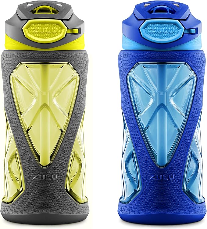 ZULU Torque 16oz Plastic Kids Water Bottle with Silicone Sleeve and Leak