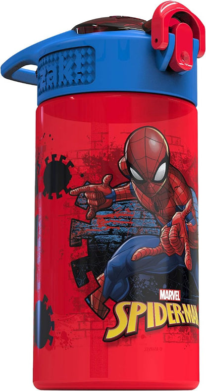 Zak Designs Marvel SpiderMan Kids Spout Cover and Built-in Carrying Loop Made of Plastic, Leak-Proof Water Bottle Design (BPA-Free), Red, 16oz