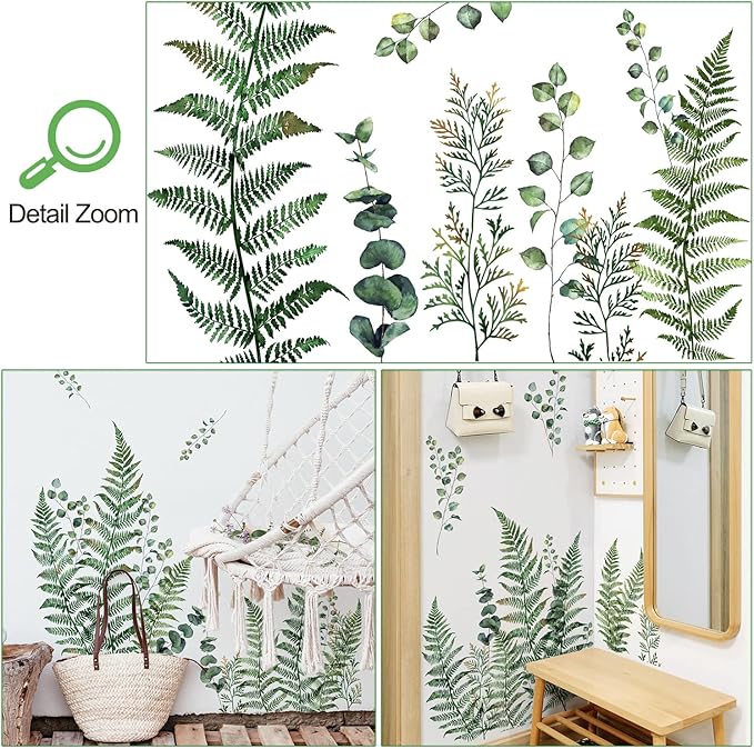 Amaonm Removable Fresh Plants Vine Leaf Wall Sticker DIY Peel and Stick Green Leaves Wall Decals Home Decor for Kids Girls Boys Babys Bedroom Living Room Nursery Classroom Playroom Wall Corner Bathroom Background Decoration