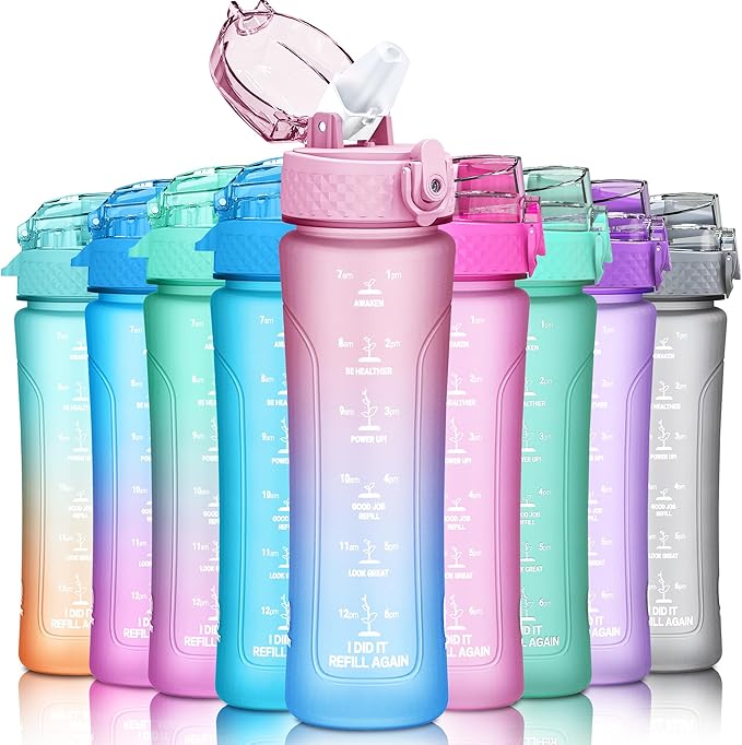 15oz Kids Sports Water Bottles for School with Straw Lid (Pink Blue)