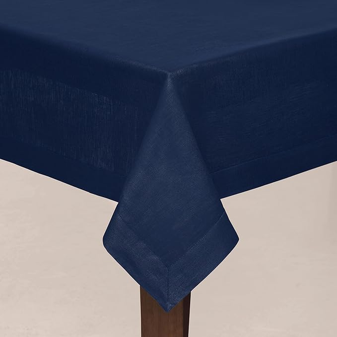 D'Moksha Homes Linen Tablecloth 60 x 60 Inch - 100% Pure Linen Navy Blue Tablecloth - Machine Washable Dining Table Throw - Navy Blue Tablecloth for Square Tables