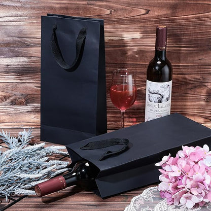 Yeaqee 50 Pack Wine Bags for Wine Double Bottles Gifts Bags 6.6" x 3.6" x 13.8" Craft Wine Bottle Wine Bags Bulk with Handles Reusable Paper Tumbler Wine Bags, Liquor Gift Bag with Handles(Black)