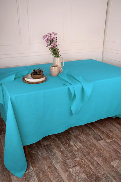 D'Moksha Homes Linen Tablecloth 60 x 126 Inch - 100% Pure Linen Cyan Blue Tablecloth - Machine Washable Dining Tablecloth for Rectangle Tables