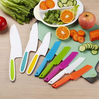 8 Pieces Kids Kitchen Knife Set Plastic Knife - Kids Chef Nylon Knives Children's Safe Cooking for Fruit, Bread, Cake, Salad, Lettuce Knife