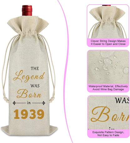 1939 85th Birthday Gift for Women Men Wine Bag 1939 Birthday Gift for Grandma Turning 85 Years Old Gift for Mom Aunt Wine Gift Bag Happy Birthday 85 Years Old Retirement Gift Drawstring Wine Wrap Bag