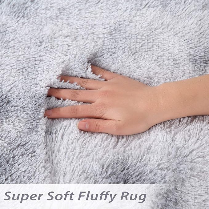 Super Soft Shag Area Rugs Indoor Modern Large Carpets Plush Fluffy Living Room Carpets for Childern Bedroom Non Slip Furry Rugs for Nursery Dorm Home Decor, Tie-Dyed Light Grey, 6' x 9'