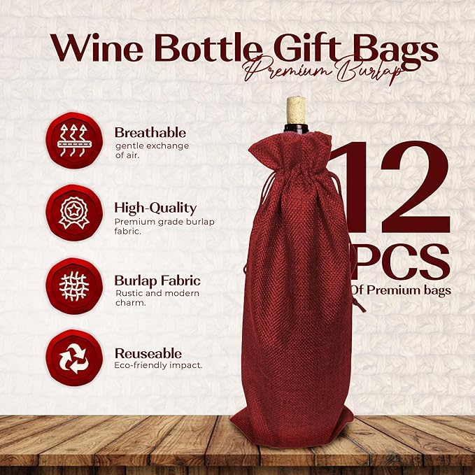 10 Pcs Bottle Bags for Gifts, Wine & Bottle Bags with Tag String and Pen Bottle Bags for Wine, Bottle Bags for Gifts Bottle Gift Bags for Wine Wine Bag Christmas Carrier Bag Wine Gift Bag Burlap Bags