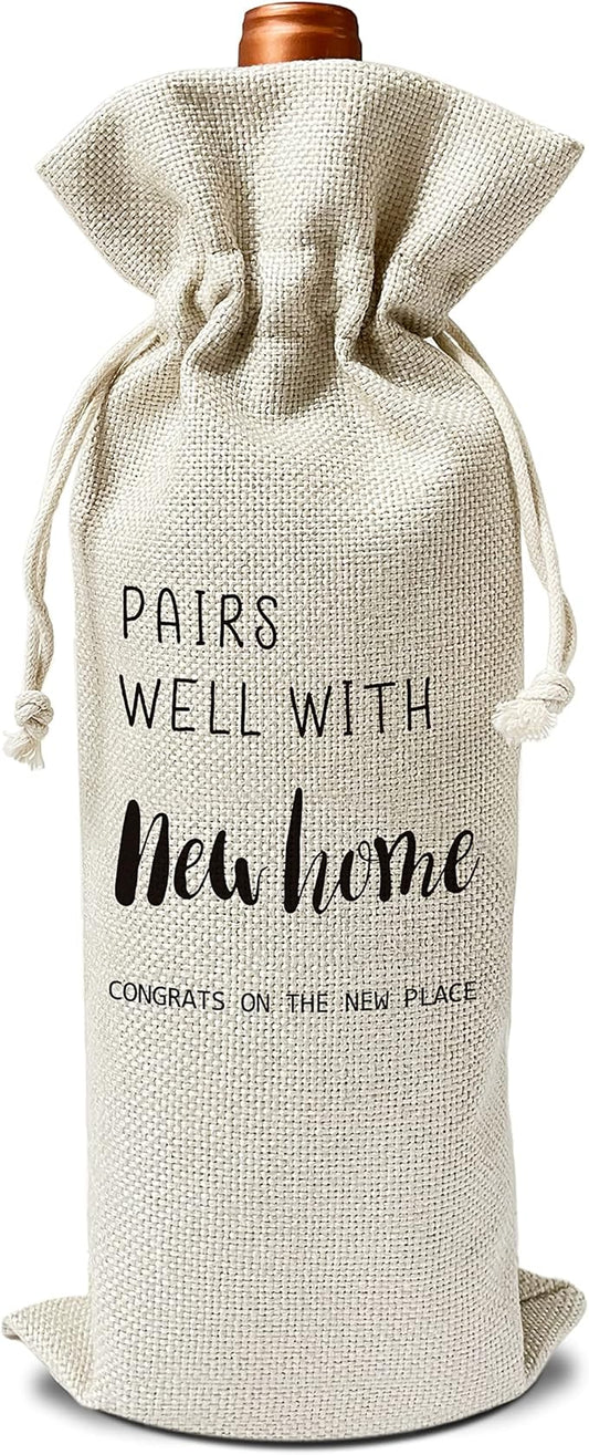 Zodvery Housewarming Wine Gift Bags - Gift for New Home, New Home Owner Gift, Realtor Gift to Clients - Reusable Burlap With Drawstring Gift Bag (5.5"x 13.5")-1 Pcs/jiu074