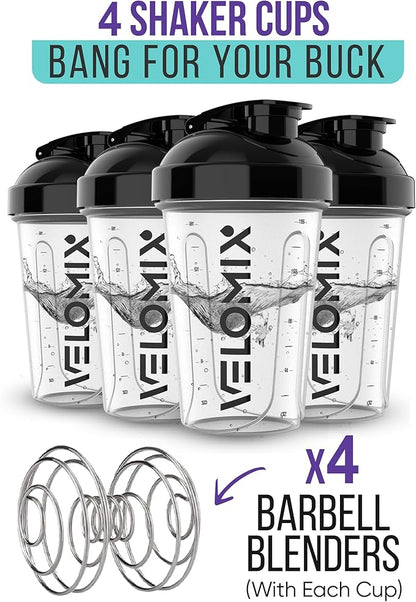 -4 PACK- 20 OZ Protein Shaker Bottles for Protein Mixes, Shaker Cups for Protein Shakes, Small Shaker Bottle Pack, Shaker Cup, Shakers for protein Shakes (4 Small Transparent)