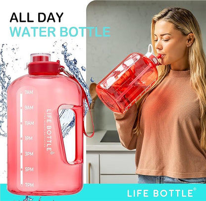 1 Gallon Water Bottle with Straw Lid and Chug Lid, Leakproof Water Jug. Big Water Bottle with Time Marker, No Quotes. 128 oz Water Bottle with Handle and Straw, BPA Free Water Bottles