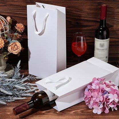 Yeaqee 50 Pack Wine Bags for Wine Double Bottles Gifts Bags 6.6" x 3.6" x 13.8" Craft Wine Bottle Wine Bags Bulk with Handles Reusable Paper Tumbler Wine Bags, Liquor Gift Bag with Handles (White)