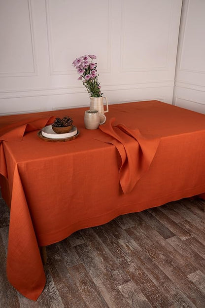 D'Moksha Homes Linen Tablecloth 60 x 60 Inch - 100% Pure Linen Rust Tablecloth - Machine Washable Dining Table Throw - Rust Tablecloth for Square Tables