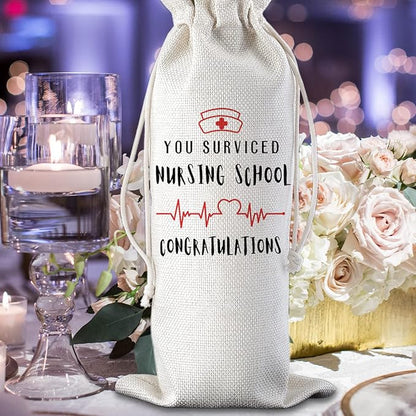 You Survived Nursing School Congratulations Funny Nurse Wine Bags Nurse Graduation Gift Nurse Week Gifts for Nurse Student Burlap Bag Gifts