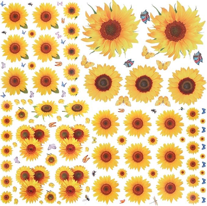 135 Pcs Sunflower Wall Sticker, Removable Sunflower Stickers Waterproof 3D Sunflower Wall Decor Stickers for Kids Mothers Day Decorations Bathroom Kitchen Decor Decals