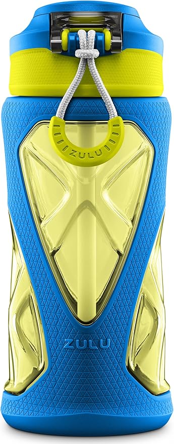 ZULU Torque 16oz Plastic Kids Water Bottle with Silicone Sleeve and Leak