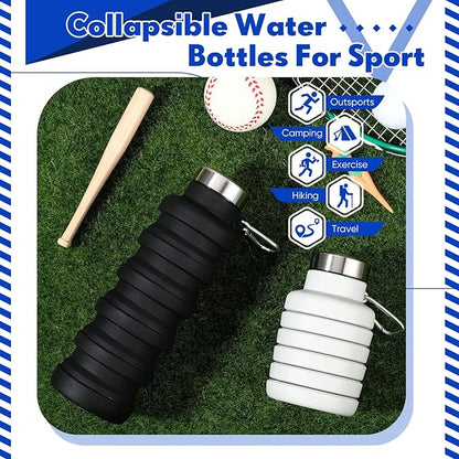 17oz Collapsible Water Bottles for Travel 500ml Reusable Foldable Silicone Water Bottle with Portable Buckle Silicone for Camping Hiking Sport