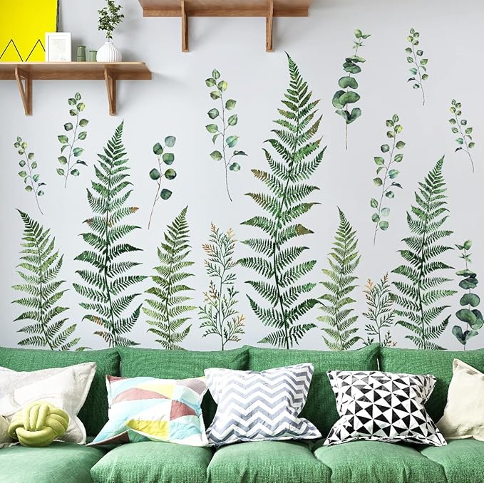 Amaonm Removable Fresh Plants Vine Leaf Wall Sticker DIY Peel and Stick Green Leaves Wall Decals Home Decor for Kids Girls Boys Babys Bedroom Living Room Nursery Classroom Playroom Wall Corner Bathroom Background Decoration