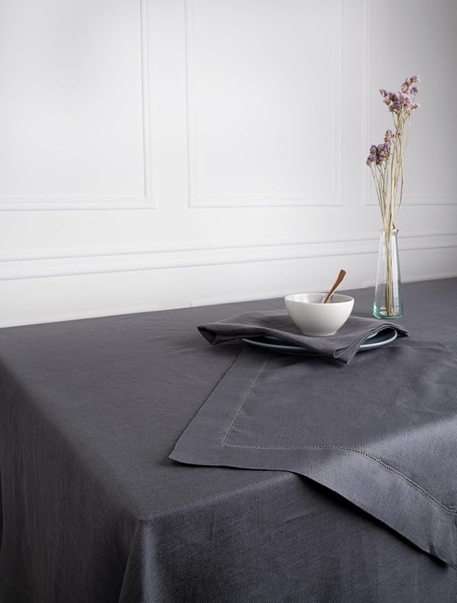 D'Moksha Homes Linen Tablecloth 60 x 144 Inch - 100% Pure Linen Charcoal Grey Tablecloth - Machine Washable Dining Tablecloth for Rectangle Tables