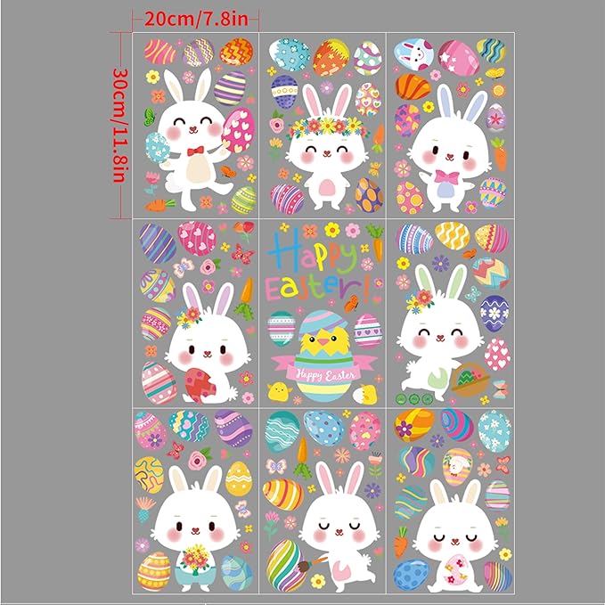 174 PCS Cute Easter Window Cling Stickers for Home Decoration,Easter Bunny Eggs Window Cling Stickers Decals for Kids, Egg Hunt Games Decals Home Party Supplies