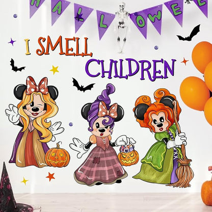 Mfault Halloween I Smell Children Wall Decals Stickers, Hocus Pocus Cartoon Mouse Sanderson Sisters Witches Decorations Bedroom Art, Jack O Lantern Pumpkin Bat Funny Holiday Home Kitchen Decor