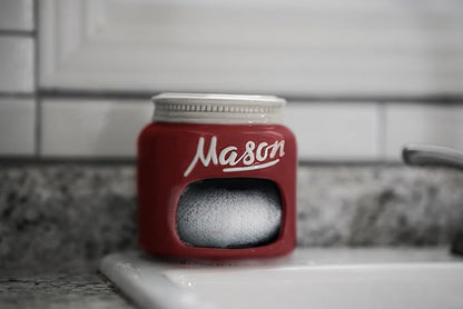 Mason Jar Kitchenware Set - Kitchen Accessories - Measuring Cups & Spoons, Spoon Rest, Condiment Shakers, Sponge Holder, Ceramic Jar, Utensil Crock - Kitchen Counter Decor Accessories Red 17 Pc