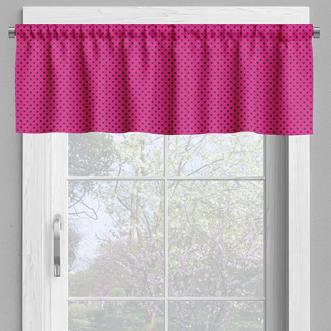 Ambesonne Hot Pink Valance & Tier Curtain 3 pcs Set, Pop Art Inspired Design Retro Pattern of Black Polka Dots Classical Spotted, Window Treatments for Kitchen Room Decor, 55" x 30", Black Pink