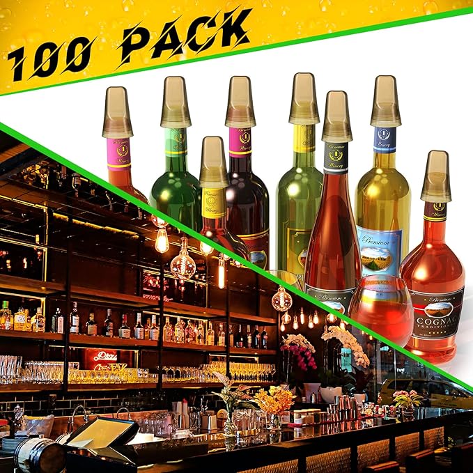 Chengu 100 Pieces Pour Spout Covers Translucent Liquor Pourer Covers Universal Bottle Pour Dispenser Liquor Bottle Covers Liquor Bottle Covers Bottle Cover Dust for Home Kitchen Supplies (Champagne)