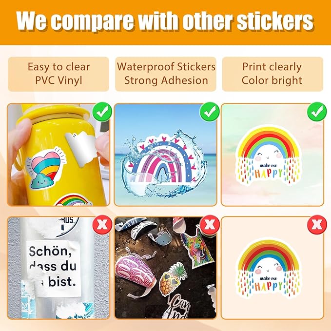 100PCS Cartoon Stickers, Lifany Rainbow and Capybara Stickers Pack for Adults, Kids, Waterproof and Aesthetic Vinyl Stickers for Water Bottle, Laptop, Phones, Skateboard, Black Cat Decor Decal