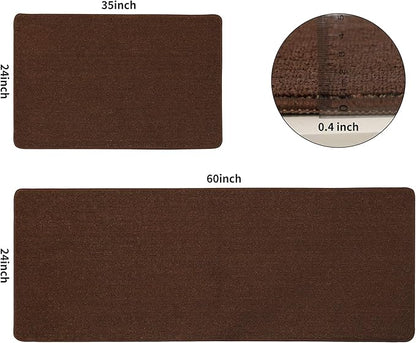 COSY HOMEER 24x35 Inch/24X60 Inch Kitchen Rug Mats Made of 100% Polypropylene Strip TPR Backing 2 Pieces Soft Kitchen Mat Specialized in Anti Slippery and Machine Washable,Brown