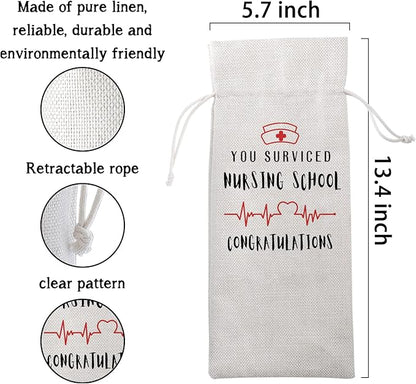 You Survived Nursing School Congratulations Funny Nurse Wine Bags Nurse Graduation Gift Nurse Week Gifts for Nurse Student Burlap Bag Gifts