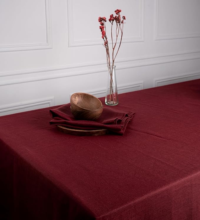 D'Moksha Homes Linen Tablecloth 60 x 102 Inch - 100% Pure Linen Dark Red Tablecloth - Machine Washable Dining Tablecloth for Rectangle Tables