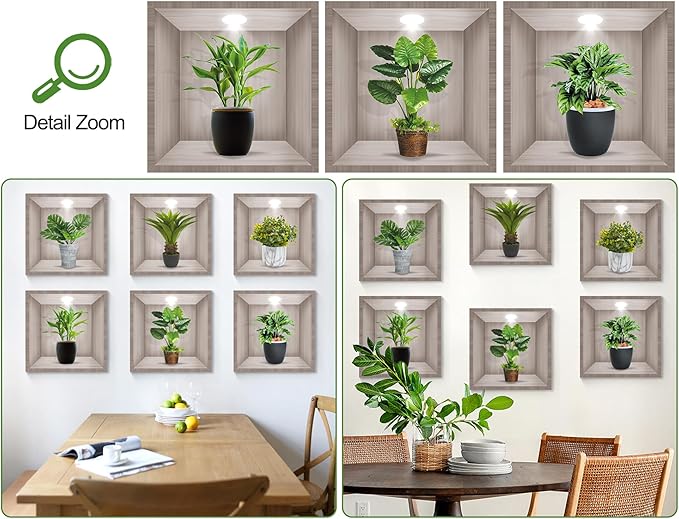 6PCS Creative 3D Green Plants Wall Decals Tropical Plant Potted Wall Sticker Nature Vinyl DIY Removable Peel and Stick Wallpaper for Womens Kids Bedroom Kitchen Background Nursery Office Decor 39091AB