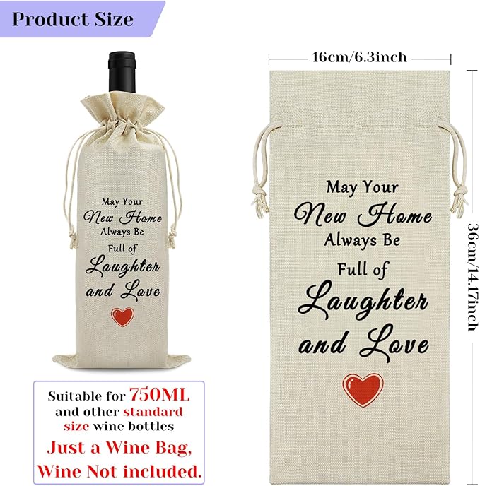 New Home Gift for Homeowner Wine Bags Housewarming Gifts Realtor Gift to Clients House Warming Party Decors Reusable Burlap Wine Wrapping Bags New Apartment Gift for Neighbor Women Men Wine Gift Bag