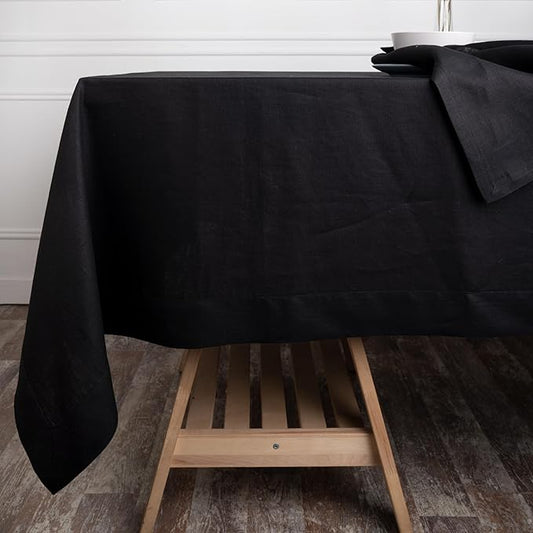 D'Moksha Homes Linen Tablecloth 60 x 126 Inch - 100% Pure Linen Black Tablecloth - Machine Washable Dining Tablecloth for Rectangle Tables