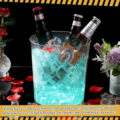 6 Pcs Clear Plastic Ice Bucket 12 LED Light Up Ice Cube with color Changing Lights Reusable Clear Ice Bucket with 12 silicone pad for Party Wine Beverage Bottle Home Bar Club Restaurant